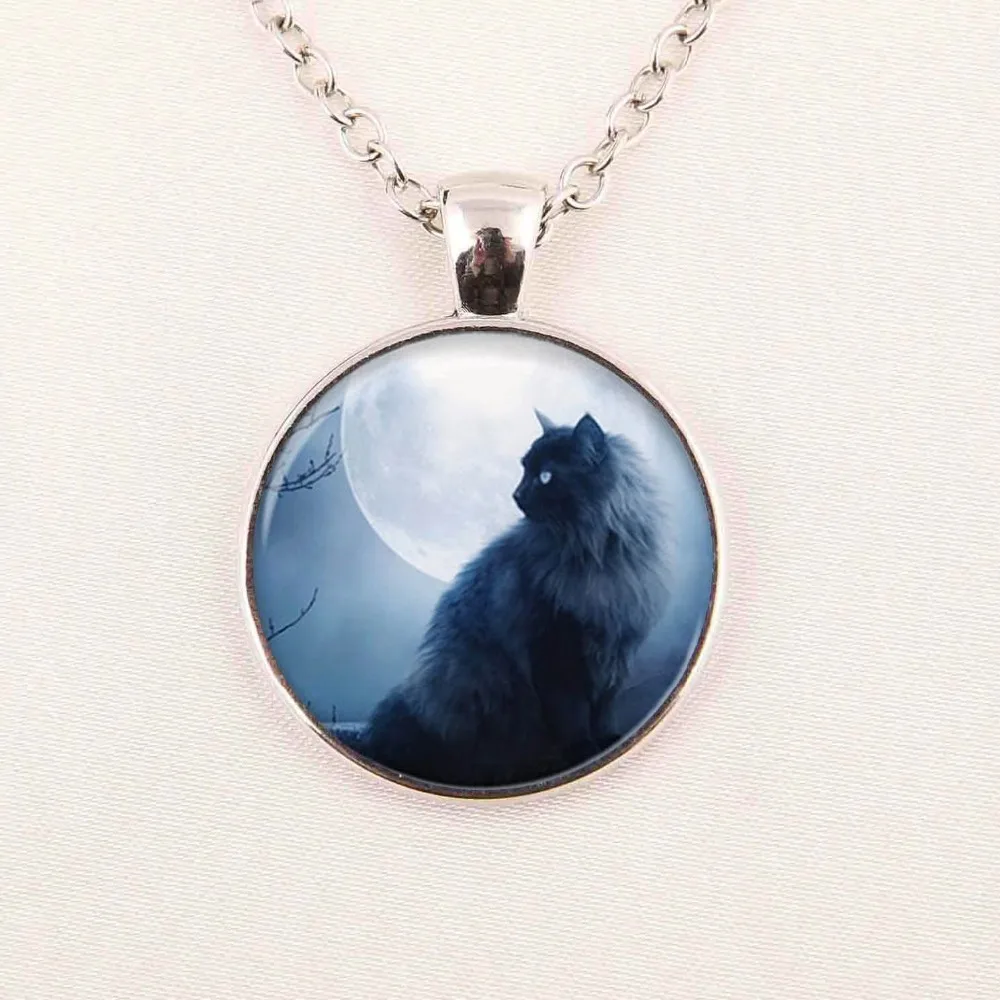 Wholesale animal glass cabochon black cat pendant necklace jewelry dome | Украшения и аксессуары