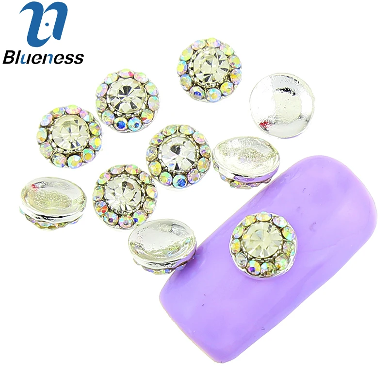 Blueness 10 Pcs/Lot Silver Nail Art Crystal AB Rhinestones For Nails Flower Design Studs Charms Strass Manicure Supplies TN1816 | Красота и