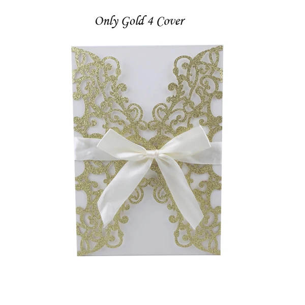 Only Gold 4 Cover 50 шт синяя Золотая Серебристая блестящая бумага лазерная резка свадебные приглашения карты на заказ для печати с лентой конверт Свадебные украшения - Цвет: Only Gold 4 Cover