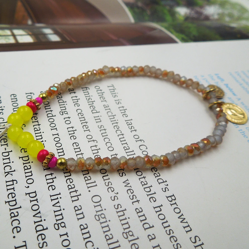 2016 богемное натуральных камней цветные бусины Упругие кисточкой браслет манжеты