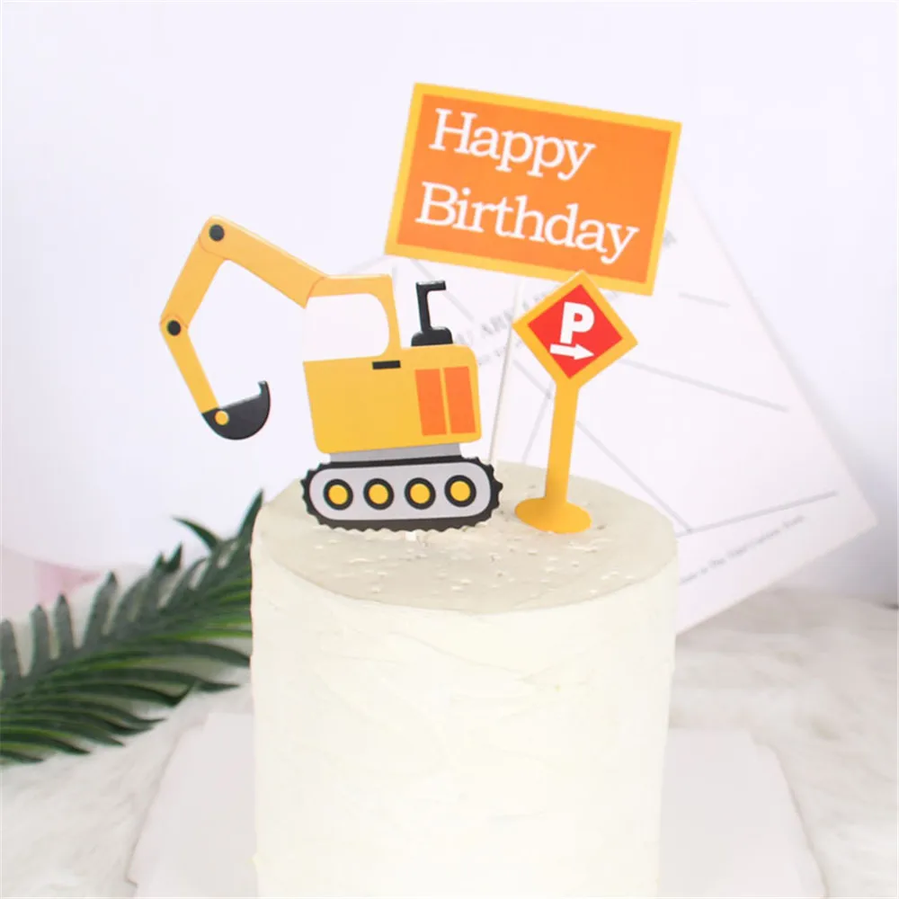 CRLEY дети мультфильм экскаватор День Рождения Торт Топперы Персонализированные