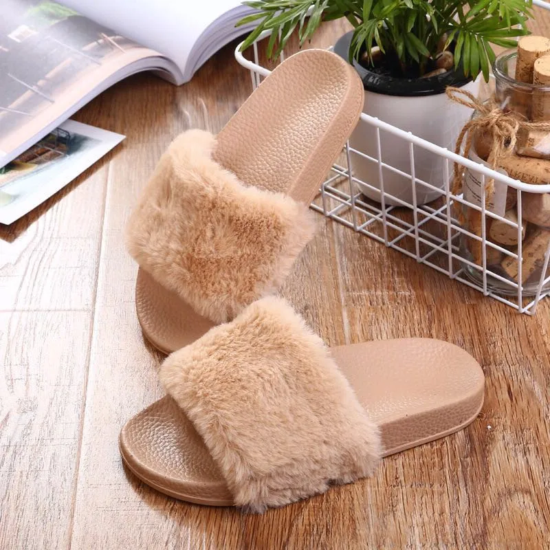 Тапочки женские zapatos mujer слипоны ползунки пушистого искусственного меха плоской