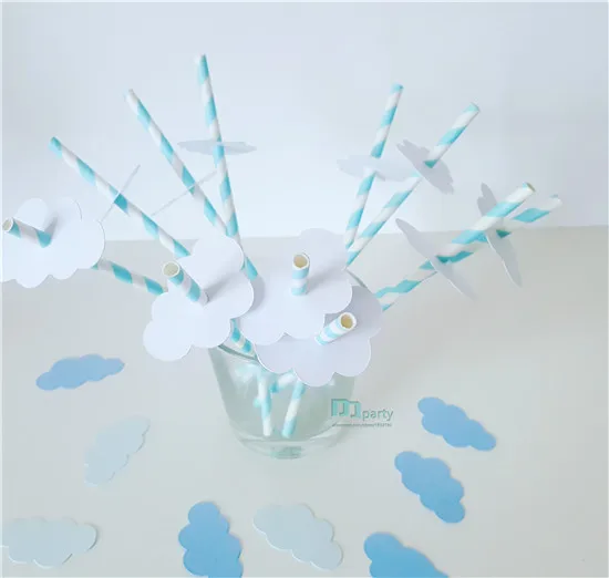 Набор из 25 синих соломинок украшенных облаком соломинки на день рождения Топпер