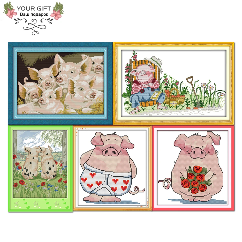 

Joy Sunday D145D442D625D627D628 Home Decor Lovely Pig Couples Sleeping Little Brother Sister Pig Cross Stitch
