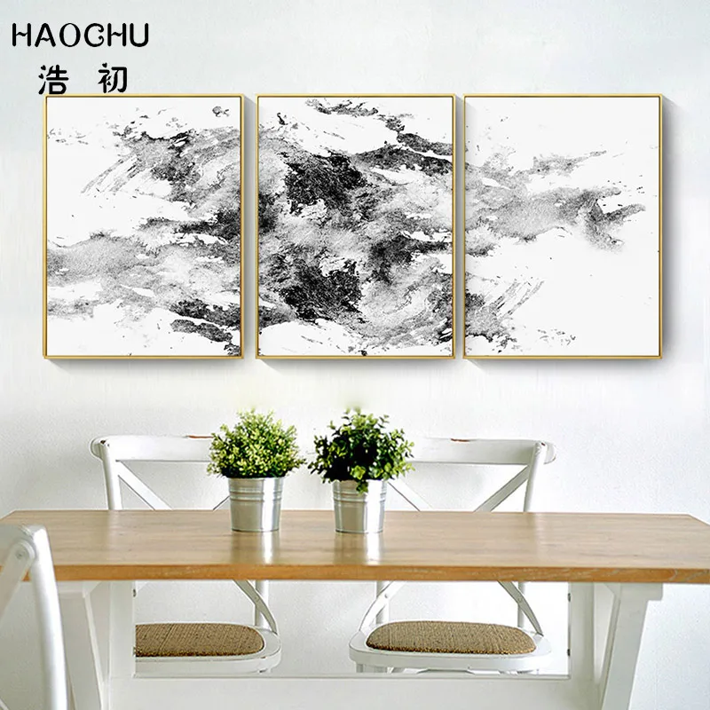 HAOCHU Nordic плакат Абстрактная живопись Mountain Искусство Плакат черно белого и синего