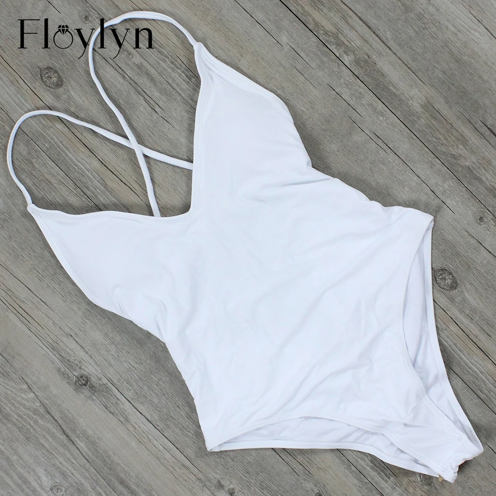 Floylyn, сексуальный цельный купальник с открытой спиной, Trajes De Bano, бандажный женский летний купальник, пляжная одежда, высококачественный купальный костюм - Цвет: Белый