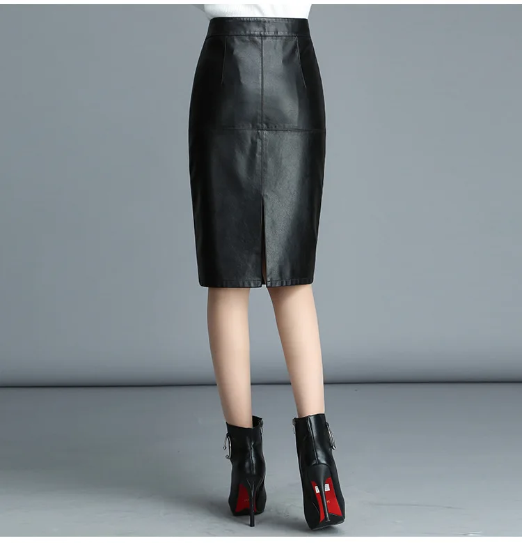 2019 весна тонкий из искусственной кожи юбка Женская Корейская Сексуальная Сплит