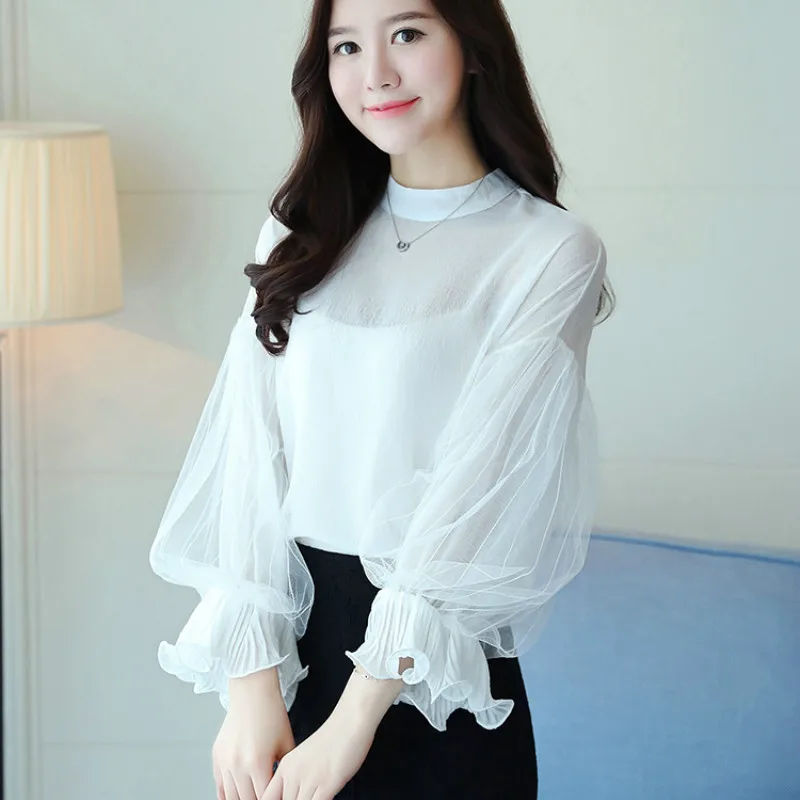 2018 Новое поступление Женская блузка летняя мода длинный рукав однотонная белая