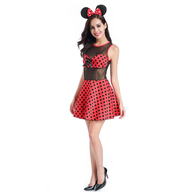 Красный и черный сексуальный костюм в горошек с мышкой Маус карнавальные игры на
