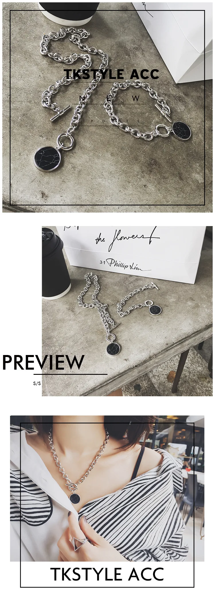 KingDeng кулон цепочки и ожерелья набор чокеров Jewelry Панк модные женские туфли цинковый сплав Мода Круглый Простой серебро