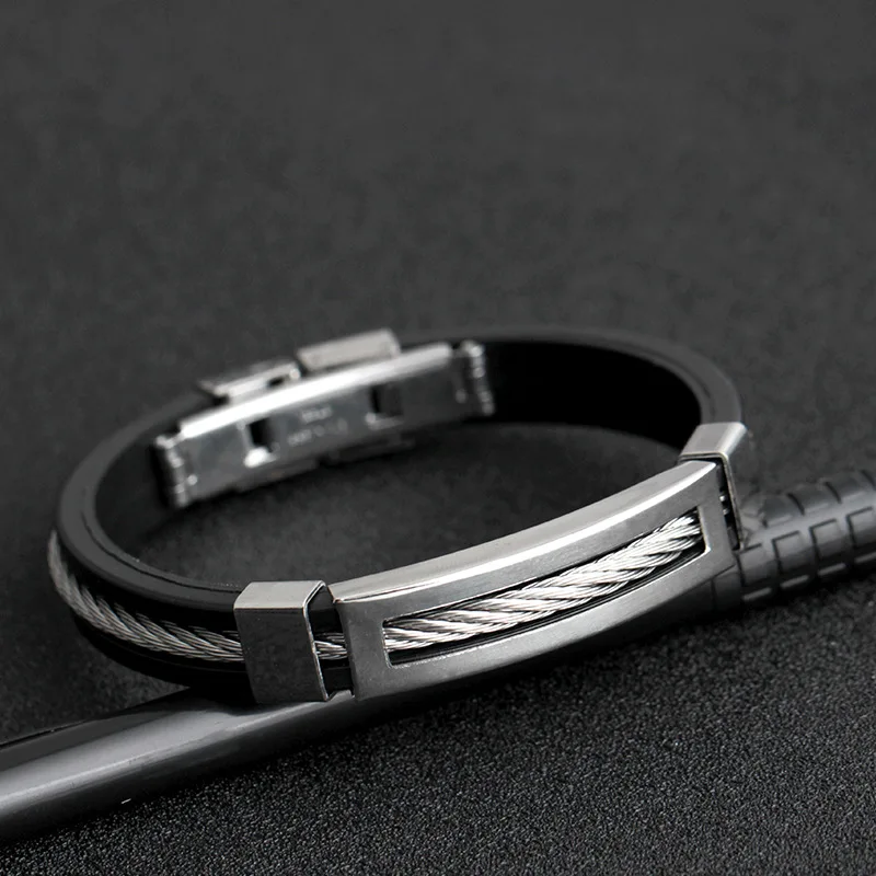 Bracelet B Силиконовый браслет из нержавеющей стали, мужские ювелирные изделия, мужские браслеты, черный Панк, резина, модные ювелирные изделия, Pulseras Hombre - Окраска металла: Bracelet B