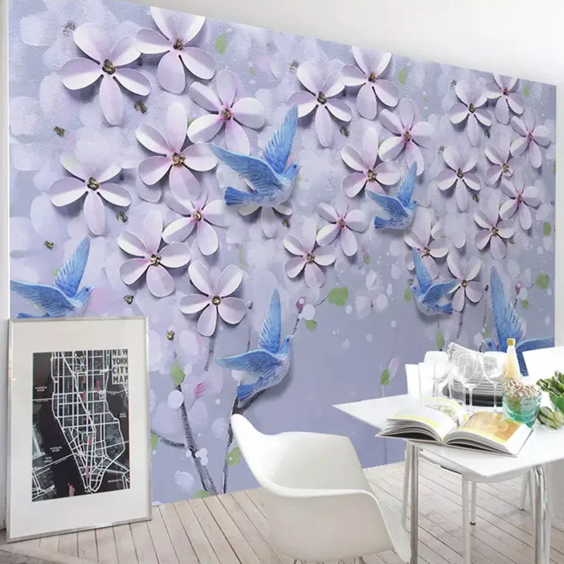 Европейский стиль 3D тисненые цветы птицы фото обои для стен гостиной ТВ дивана