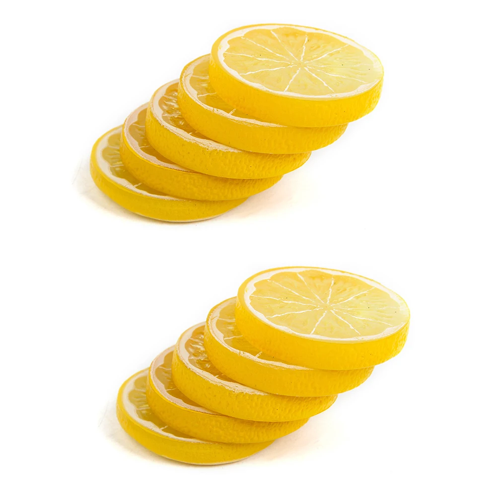 yellow 10 шт. 5 см смолы поддельные искусственные фрукты мини искусственный Моделирование лимон модель срезов вечерние кухня свадебные украшения - Цвет: yellow