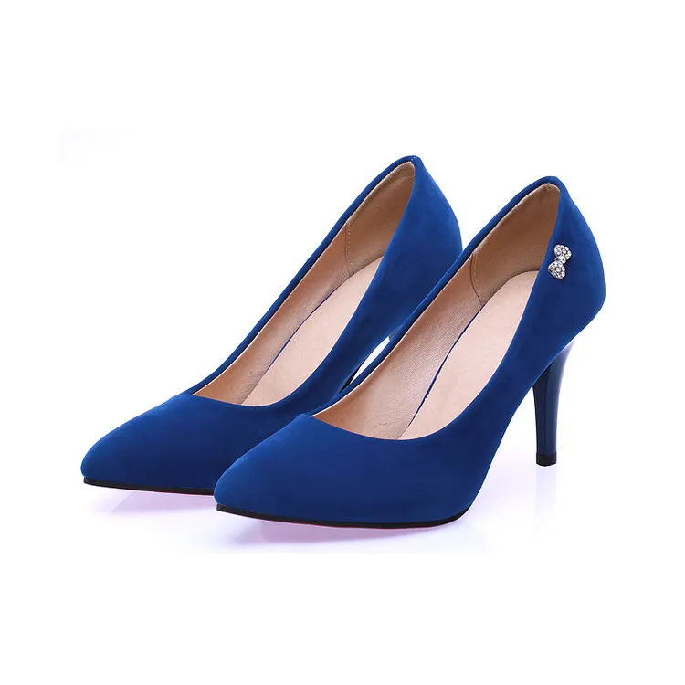 

Plus Size 34-43 Hot Sale Women Shoes Pointed Toe Pumps Flock Dress High Heels Party Office Wedding Zapatos Mujer