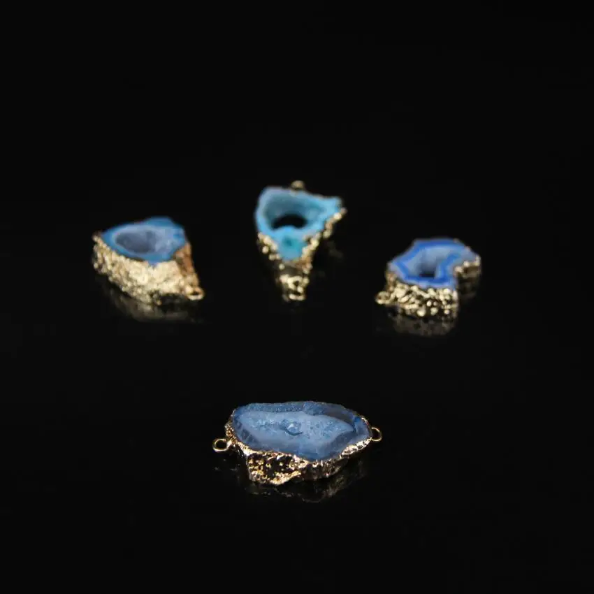 5 шт. Натуральный Druzy Geode плиты в произвольной форме коннектор с золотыми краями