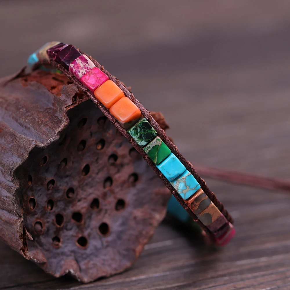 Богемный натуральный камень 7 Чакра Браслет Ручной Работы регулируемые браслеты