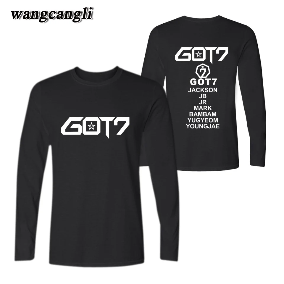 Корейский GOT7 с длинным рукавом футболка для мужчин и женщин Модные в стиле