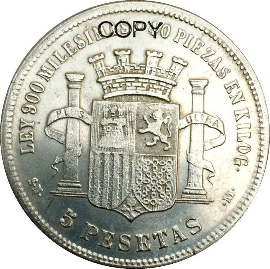 5 pesetas 1869 латунные серебряные копировальные монеты временного правительства