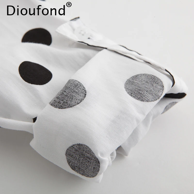 Женская блузка в горошек Dioufond белая черная Повседневная Свободная с длинным