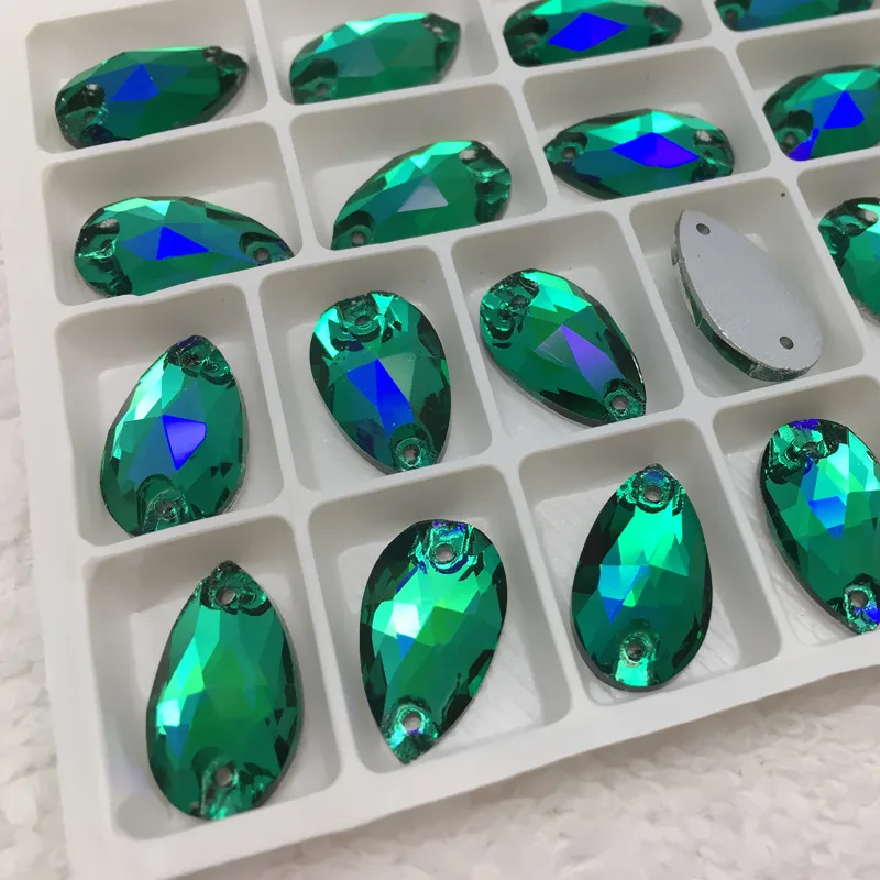 Siam AB peridot зеленый циркон 11x18 мм КАПЛЕВИДНАЯ пришивка с плоской спинкой
