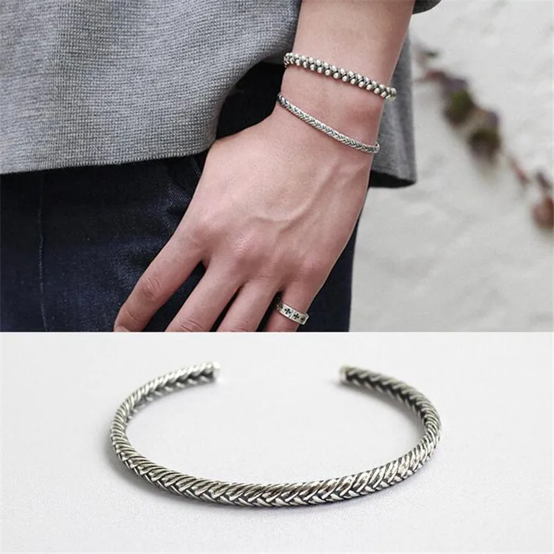 

100% 925 Sterling Silver Jewelry Vintage Woven Bangles for Women bijoux femme