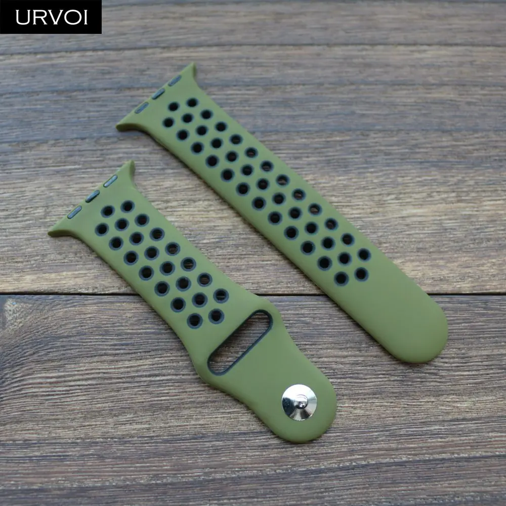 Olive Flak Black URVOI, спортивный ремешок для Apple Watch, Nike+ series 54 321, силиконовый ремешок для iwatch, дышащий, весна, новые цвета, 38, 40, 42, 44 мм - Цвет ремешка: Olive Flak Black