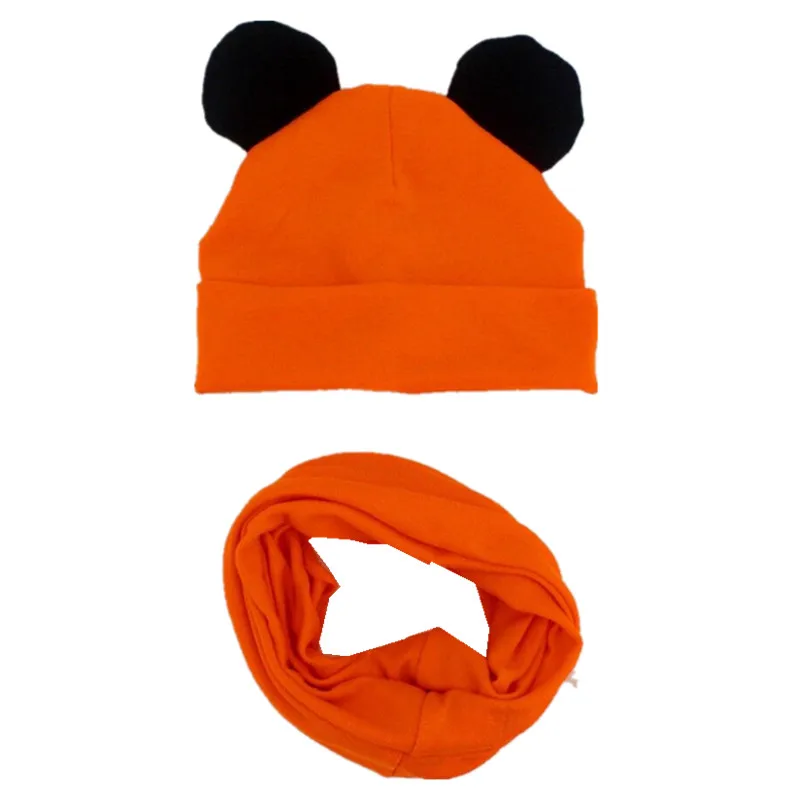 orange black ear Хлопковый Детский комплект из шапки и шарфа, детские милые шапки с ушками, высококачественные шапки и шарфа для мальчиков и девочек, детские шляпы, реквизит для фотосессии - Цвет: orange black ear