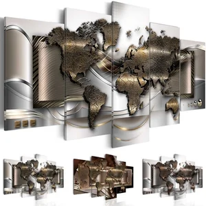 2019 абстрактная HD карта мира высокое качество 5 панелей Современная Настенная живопись для дома картина для отеля холст печать без рамки
