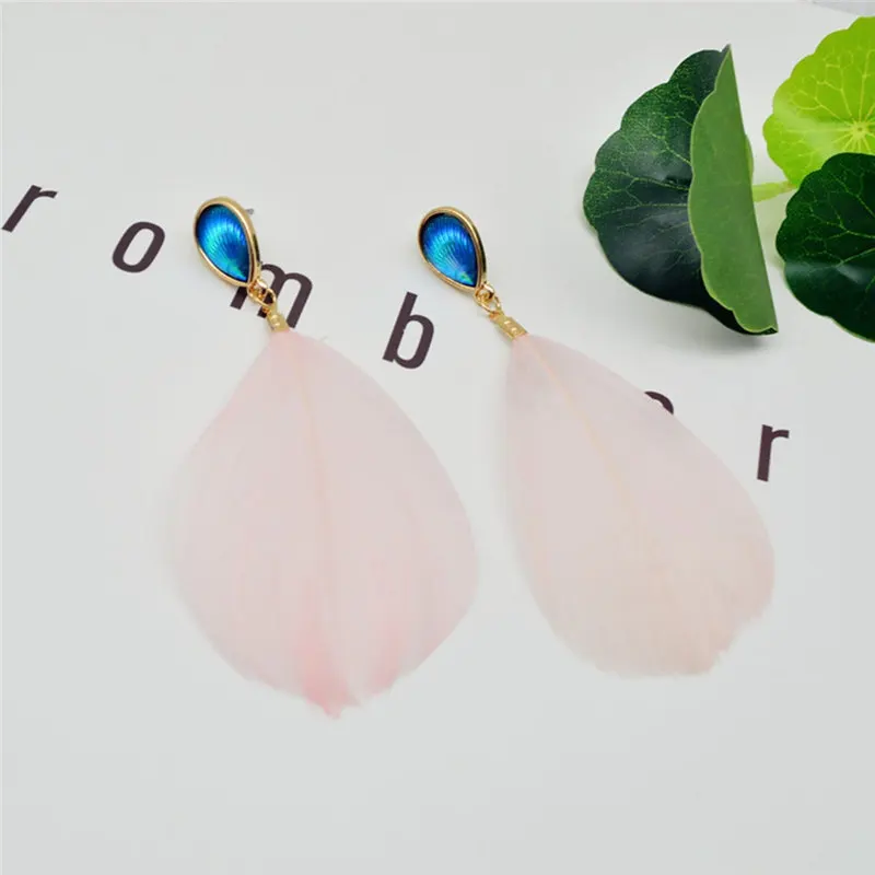 Женские винтажные серьги PINKSEE зимние длинные капельки с перьями многоцветные