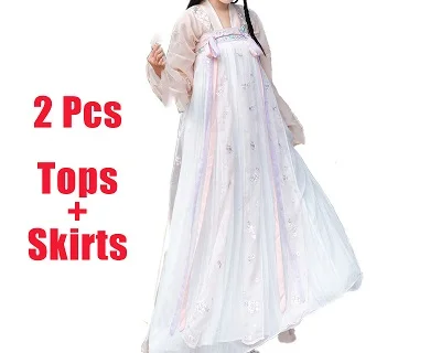 Tops and Skirts Hanfu Женский длинный рукав вышивка костюм Хана элемент династии Тан традиционный костюм Юбки феи платье принцессы для взрослых DN3508 - Цвет: Tops and Skirts