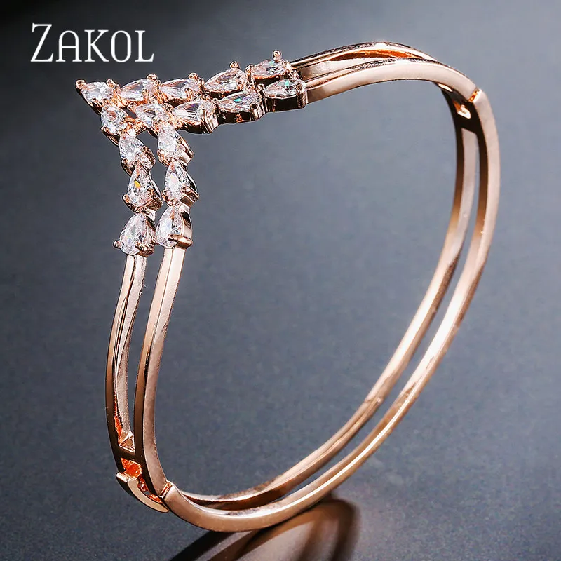 Женский браслет ZAKOL модный белого цвета с кубическим цирконием Большой