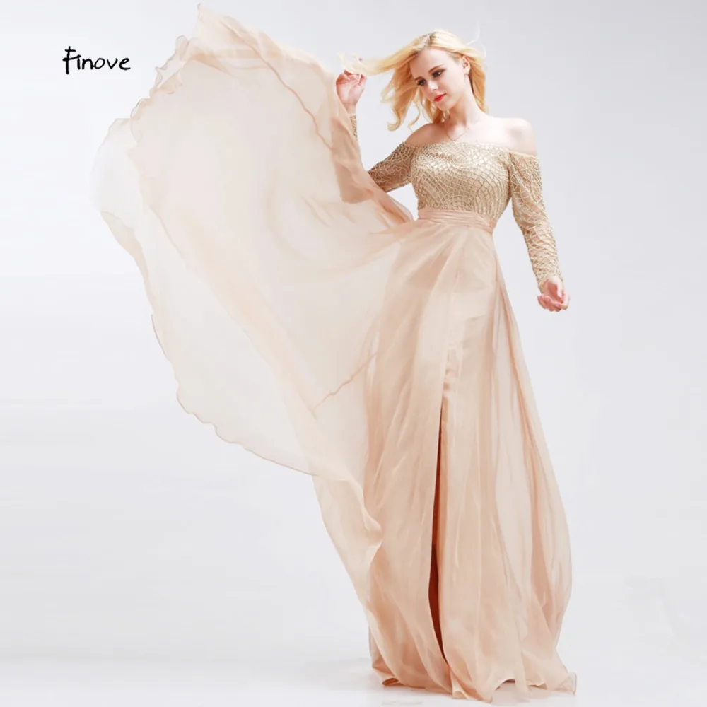 Finove элегантные вечерние платья высокого качества длинный рукав средней длины