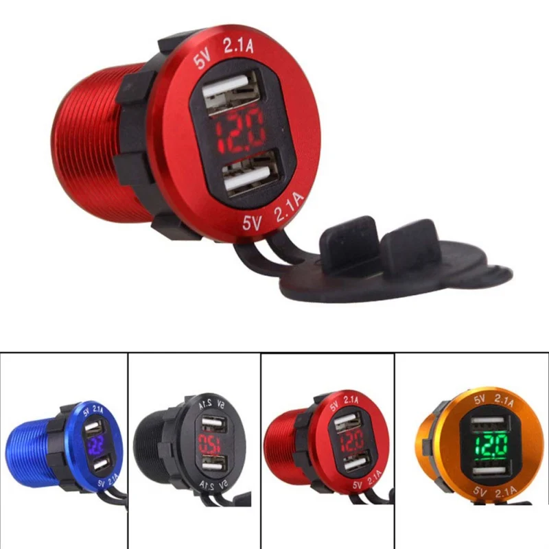 2019 Aluminum Dual Port USB Charger Power Outlet Adapter With LED Digital Voltmeter For Phones GPS Car Moto | Автомобили и