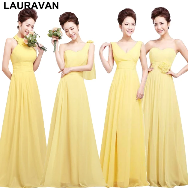

yellow elegant women bridesmaid plus size dresses chiffon a line long formal dress sweetheart dressed for wedding party