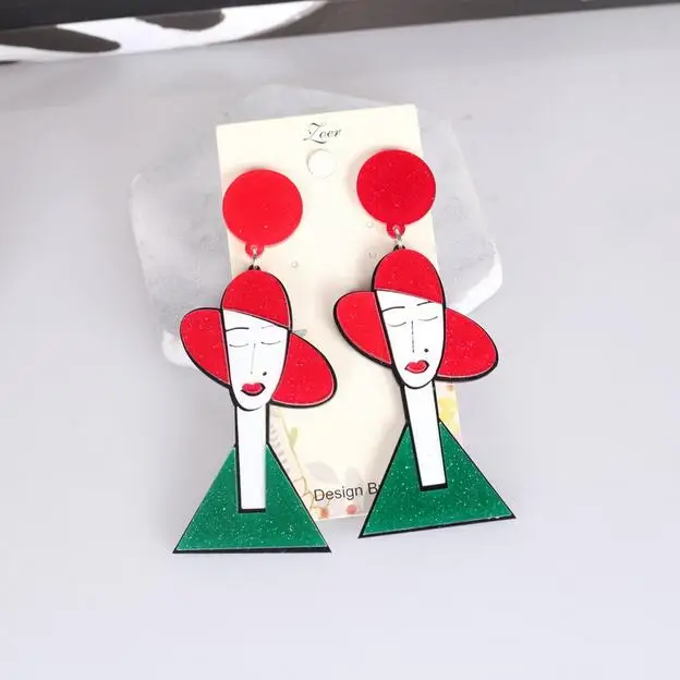 Новое поступление Винтажные серьги-подвески в простом стиле ретро красная шляпа