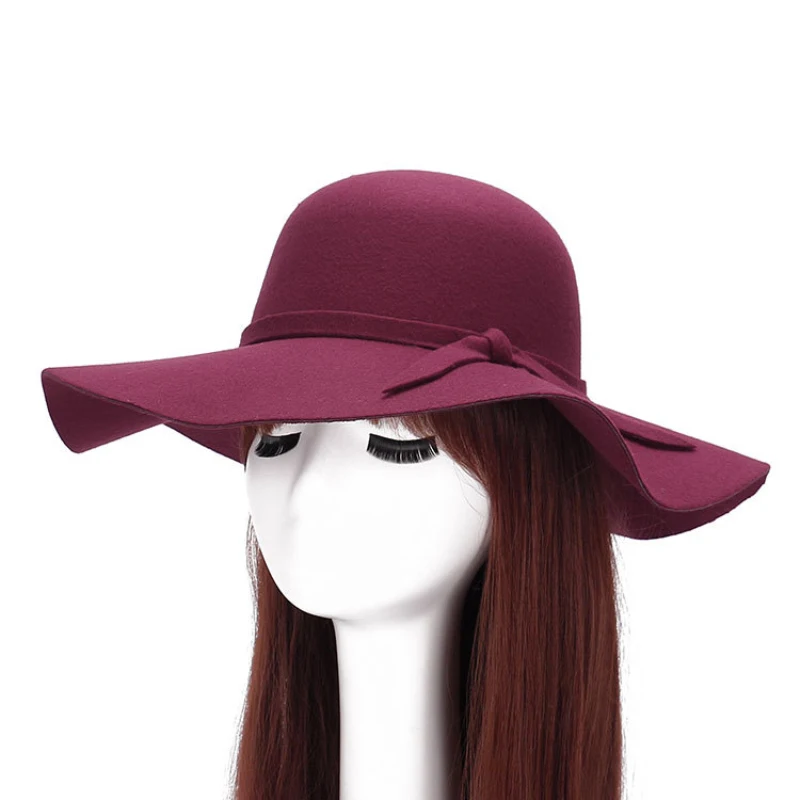 

HT1220 New Wave Brim Winter Hats for Women Soft Vintage Wide Brim Wool Felt Bowler Fedora Hat Floppy Cloche Female Large Hat Cap