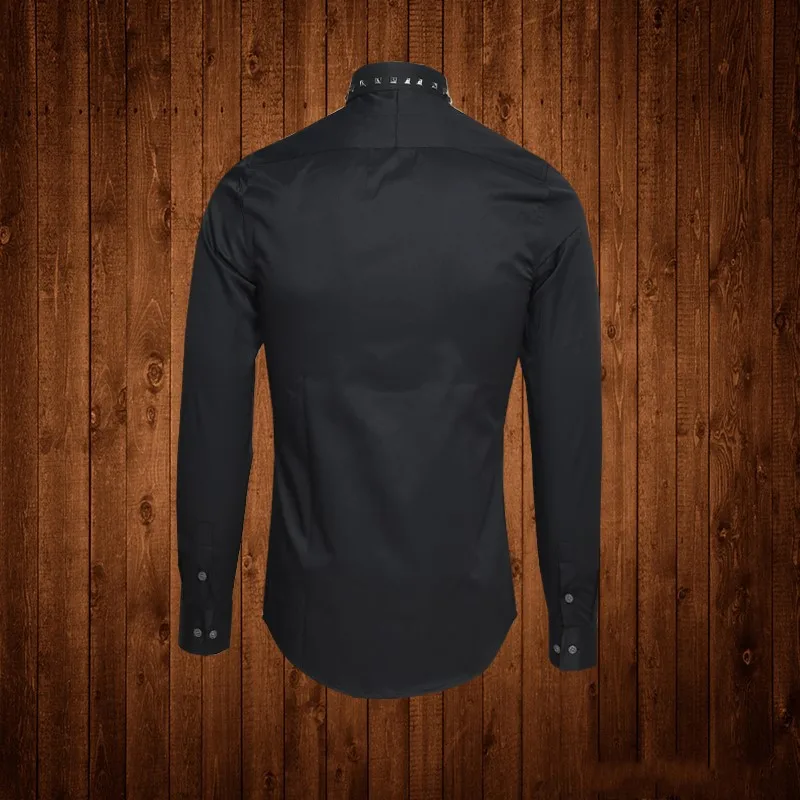 Мужская Облегающая рубашка с длинным рукавом белая/черная однотонная деловая в