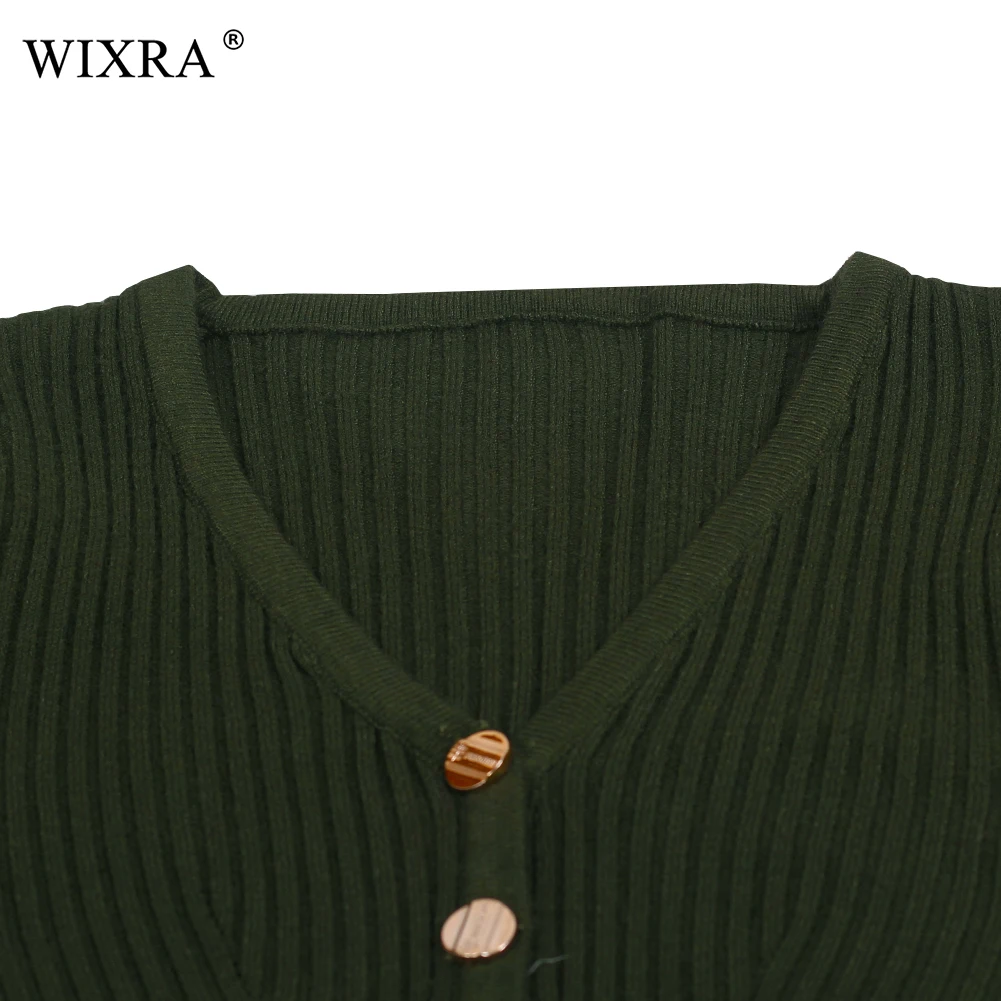 Wixra женское облегающее трикотажное платье с длинным рукавом и пуговицами, обтягивающее женское платье до колена с v-образным вырезом