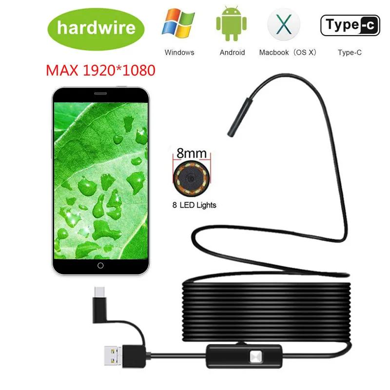Мини видеокамера IP67 1080P Android 8 мм Micro USB Type c 3 в 1 компьютерный эндоскоп бороскоп