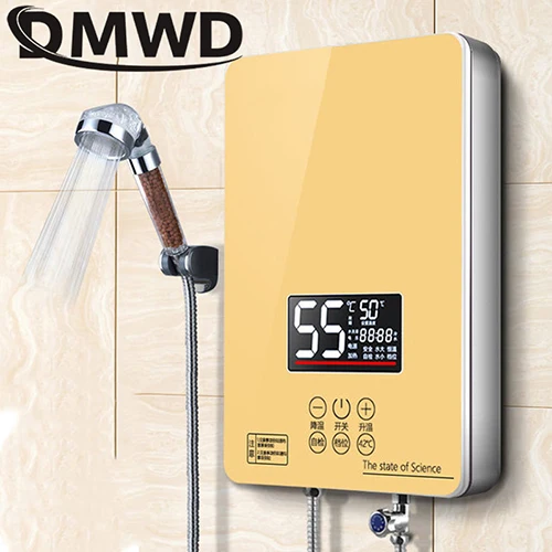 Yellow DMWD 6000 Вт Электрический нагреватель горячей воды мгновенный кухонный ванная комната мгновенный проточный нагрев душ полив водонагреватели светодиодный дисплей - Цвет: Yellow