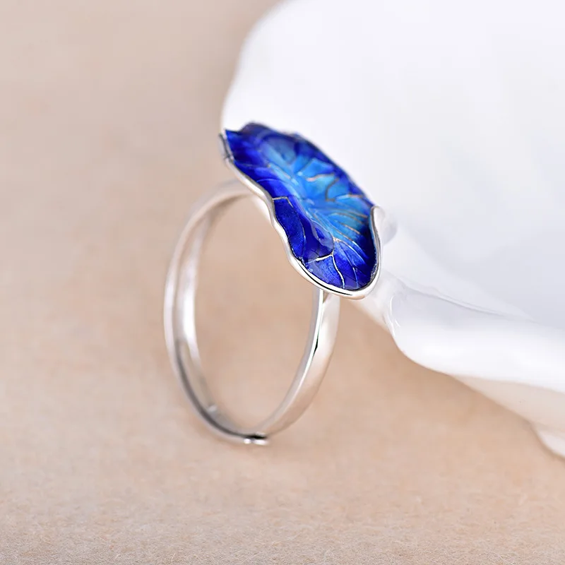 Cloisonne Lotus Leaf Ring Wedding Rings Silver Plated Vintage Jewelry Chinese Style Women Accessories | Украшения и аксессуары