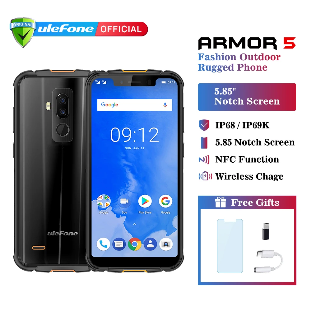 Ulefone Броня 5 IP68 Водонепроницаемый мобильного телефона Android 8 1 85 &quotHD + Octa Core 4 GB 64 NFC