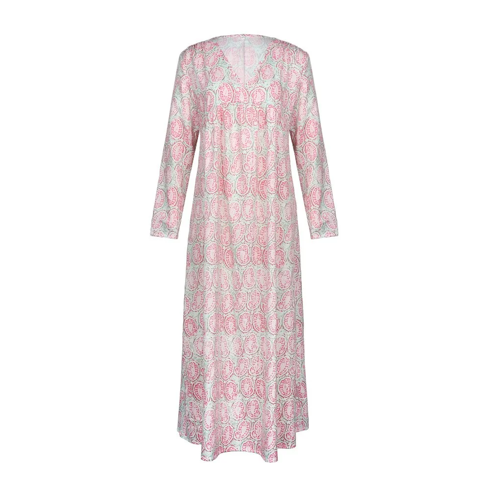 Женское платье макси с длинным рукавом Boho Пляжное цветочным принтом на осень