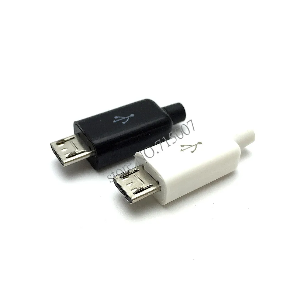 10 шт. Micro Тип USB мужчин 5 Булавки Коннектор с белый черный Пластик крышки сварки 4 в 1