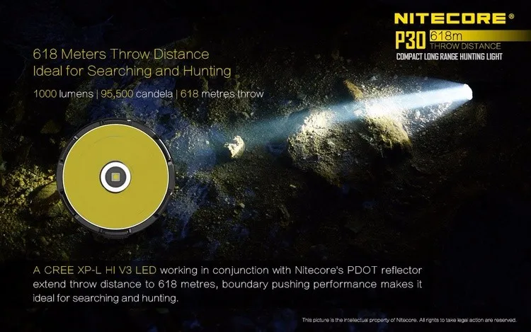 Скидка NITECORE 1000LM CREE XPL HI V3 светодиодный Охотничий комплект P30+ I1 зарядное устройство 18650 батарея военный поисковый фонарик Фонарь боксы