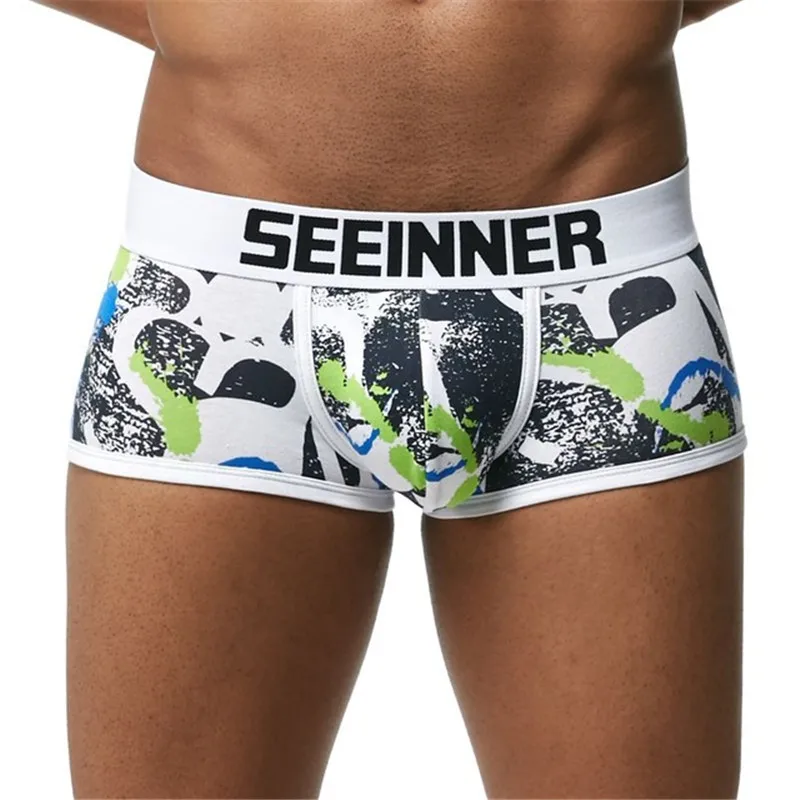 S769 black Seeinner Брендовое нижнее белье, мужские боксеры, шорты с цифровым принтом, мужские сексуальные боксеры Cueca, хлопковые модные u-образные выпуклые мужские трусы - Цвет: S769 black