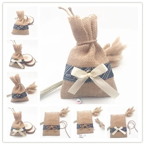 Бесплатная доставка Женская кружевная сумка Джутовая с бантом Свадебная