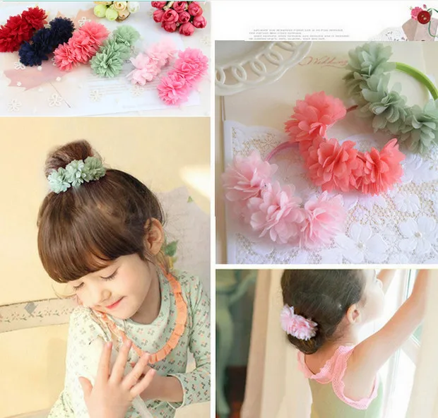 Резинки для волос шифоновые с цветами 2 шт./лот | Аксессуары одежды