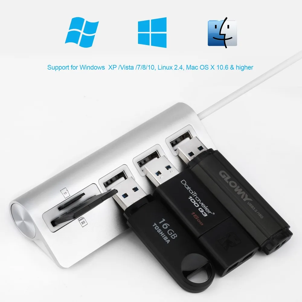 USB Card Reader с 3 портами usb хаб интерфейс HUB разъем SD для Mac/карты памяти/ноутбук/мышь
