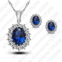 hot selling 925 sterling silver jewelry sets princess engagment wedding a cubic zirconia pendant necklace stud earrings